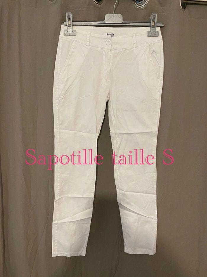 Pantalon blanc style chino taille haute coupe courte 7/8 neuf sapotille taille S - photo numéro 1