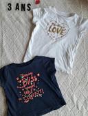 Lot de 2 t-shirt manches courtes blanc/bleu fille 3 ans