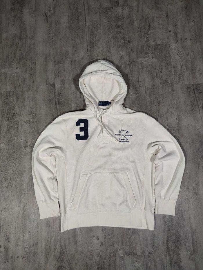 Sweat à Capuche Ralph Lauren Blanc Logo Brodé Bleu Marine Taille M Homme - photo numéro 3