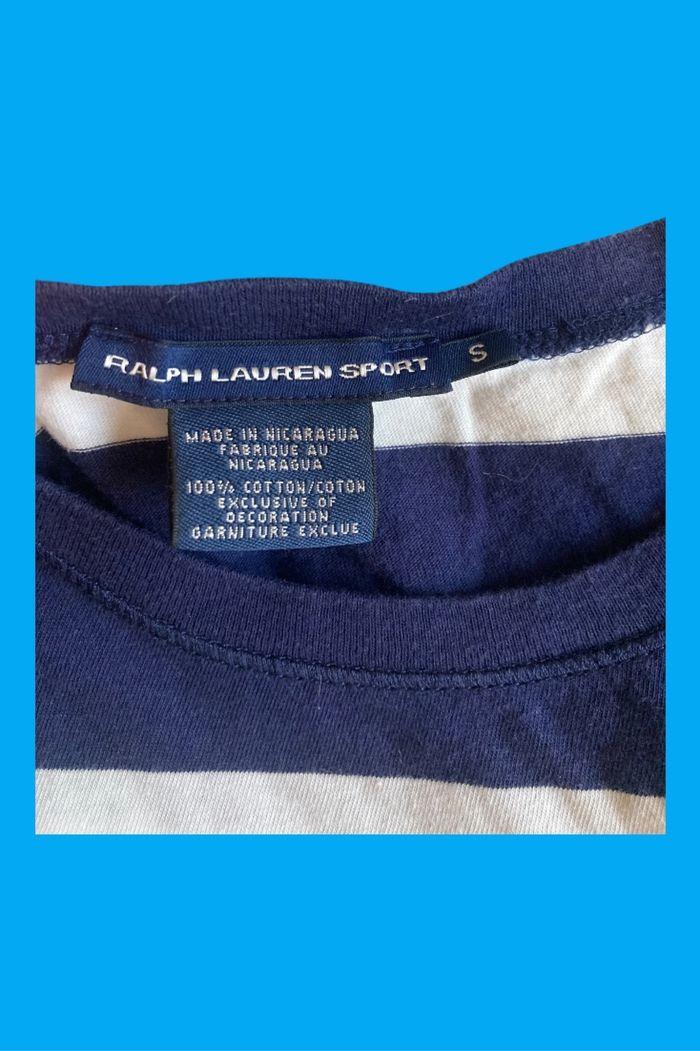 Top manches 3/4 blanc et bleu imprimé rayures Ralph Lauren taille S/36 état correct - photo numéro 7