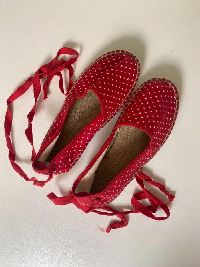 Espadrilles fille rouges à pois blancs - photo numéro 1