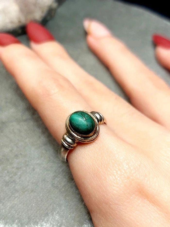 Magnifique bague ancienne taille 50 argent et malachite - photo numéro 1