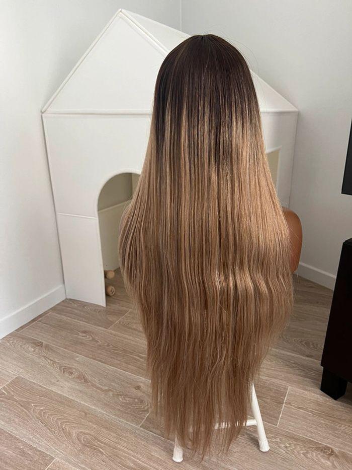 Perruque longue 2 tons blonde et brune lisse avec frange - photo numéro 18