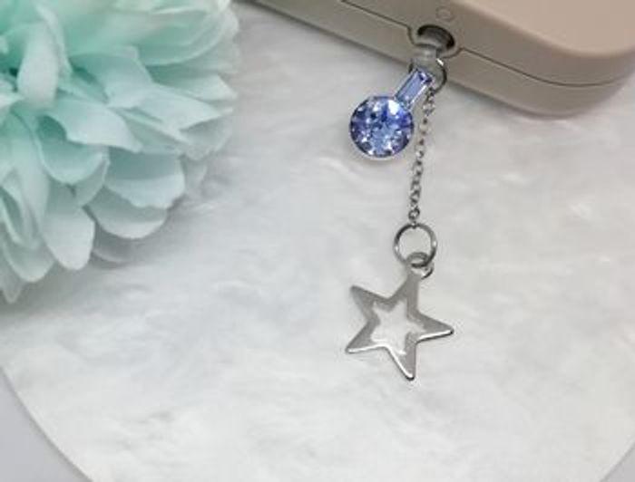 Bijou pendentif étoilé et strass bleu pour smartphone prise anti-poussière - photo numéro 1