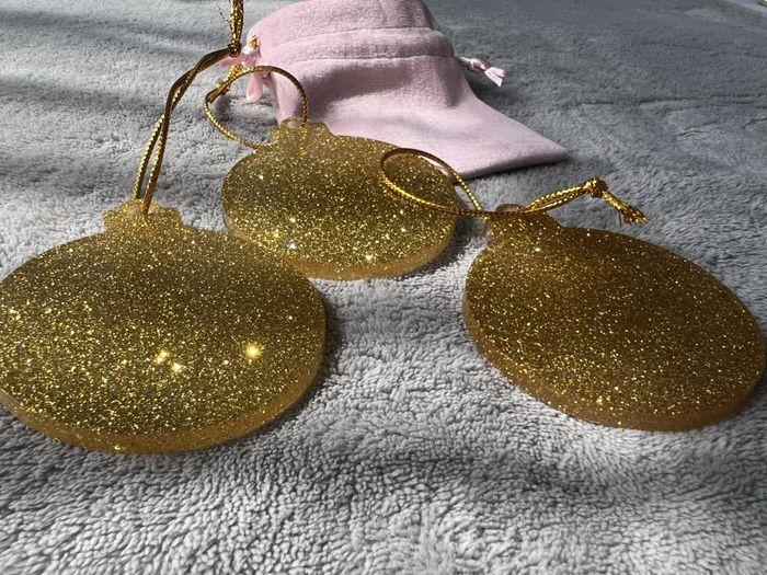 Décoration noël - lot de 3 boules doré - jaune - paillettes - photo numéro 5