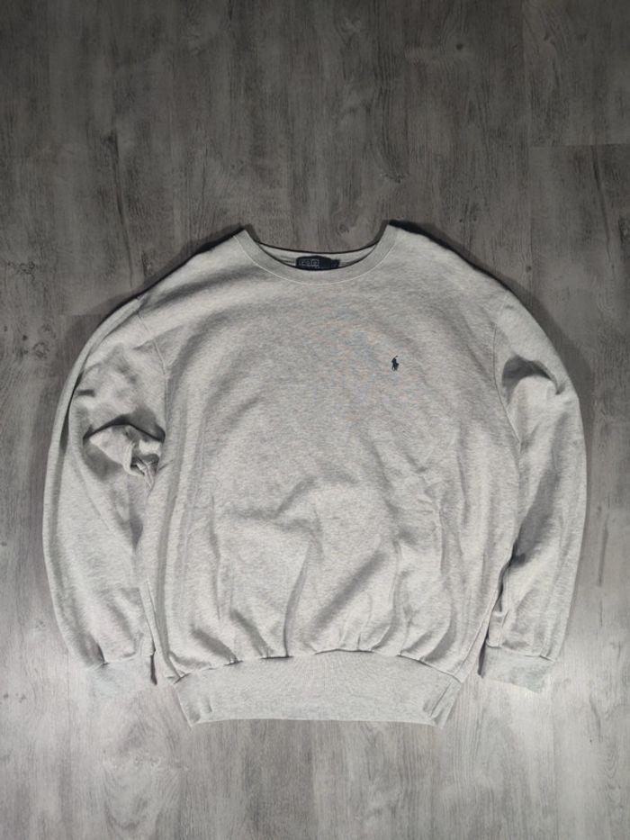 Pull Crewneck Ralph Lauren Gris Chiné Logo Brodé Bleu Marine Taille XL Homme - photo numéro 3