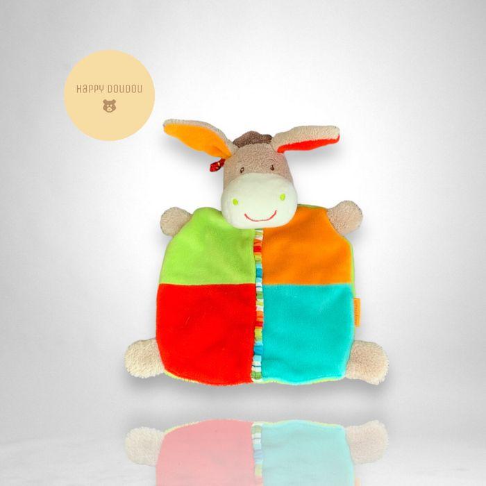 Doudou Ane carré rouge orange vert bleu BabyDream Fehn DP275 - photo numéro 1