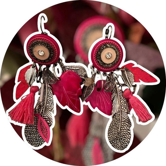 Boucles d’oreilles attrape-reves fuschia - photo numéro 1