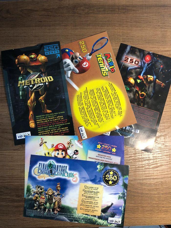 Lot de 5 cartes à codes Nintendo VIP dont 1 non découvert game cube - photo numéro 1