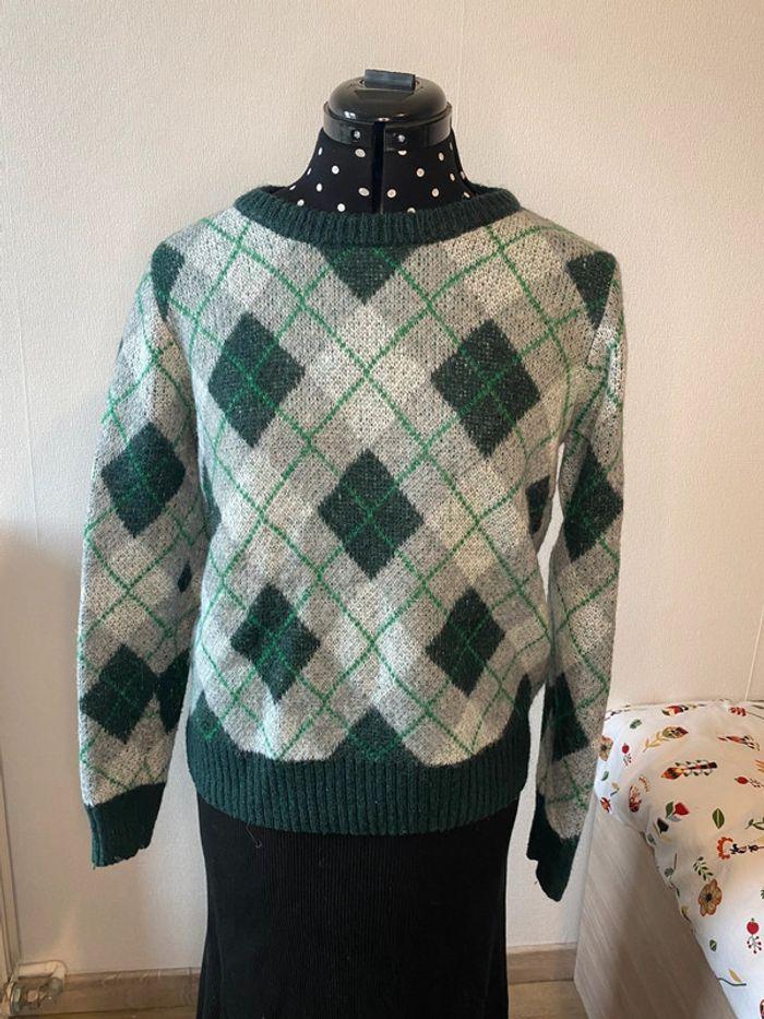 Pull à carreaux vert et gris Bizzbee taille S / 36 - photo numéro 2