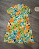 Robe à fleurs orange bleue jaune style vintage