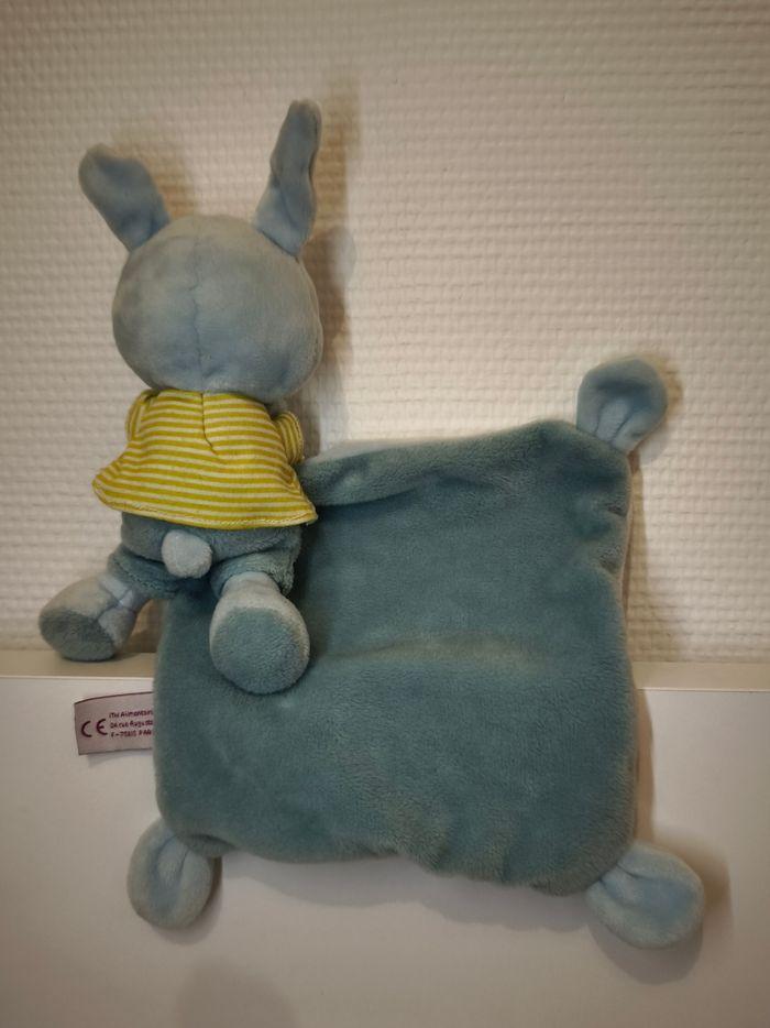 Doudou mignon lapin bleu mouchoir brodé avion Pommette - photo numéro 2