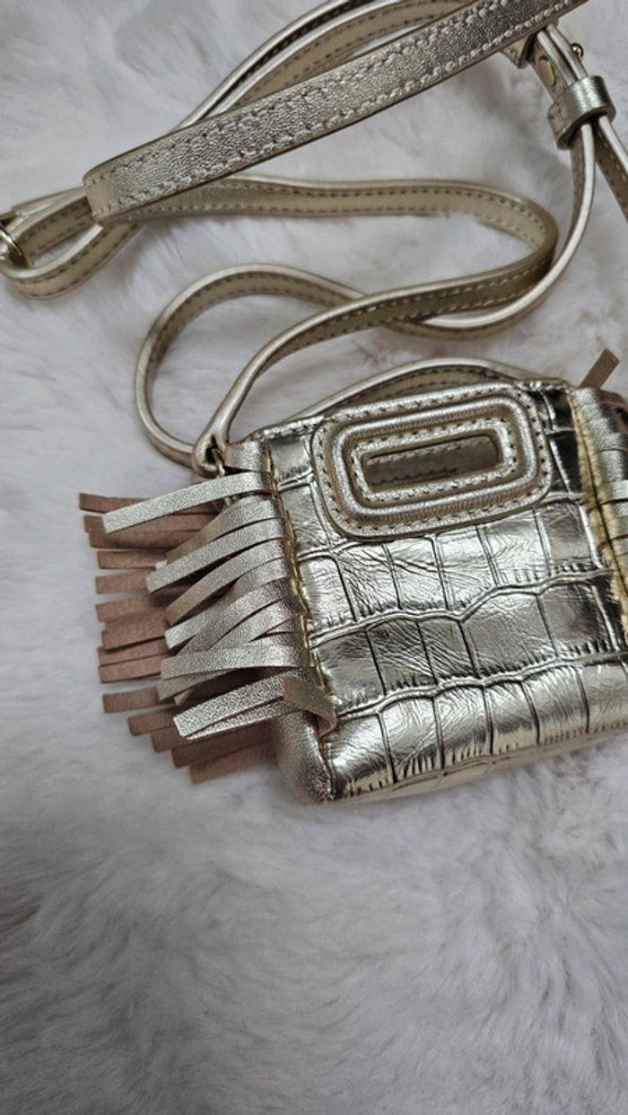 Mini sac M en cuir doré et franges façon croco Maje - photo numéro 3