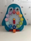 Horloge d apprentissage pingouin en bois