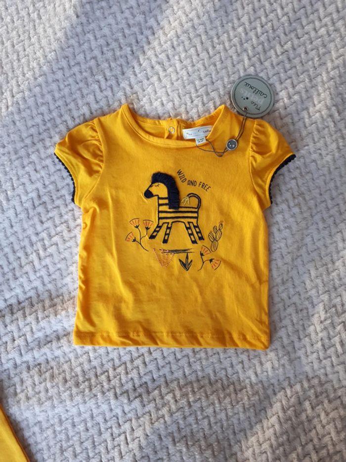 Ensemble fille t-shirt et legging jaune orangé zèbre Mes Petits Cailloux 12 mois neuf - photo numéro 7