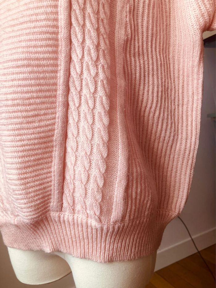 Authentique Pull vintage maille torsadée rose layette - photo numéro 5