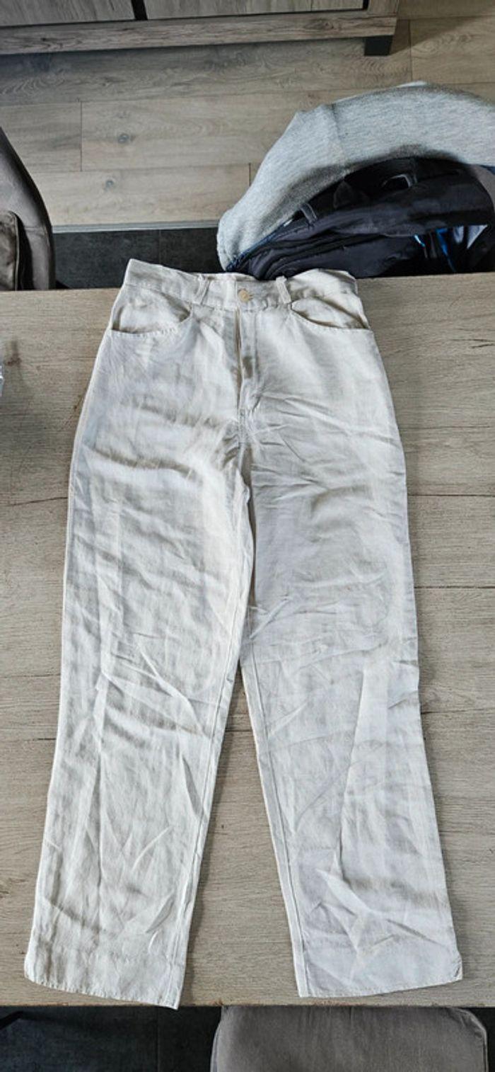 Pantalon beige en lin/viscose, Cicerone, taille 38, nickel - photo numéro 3