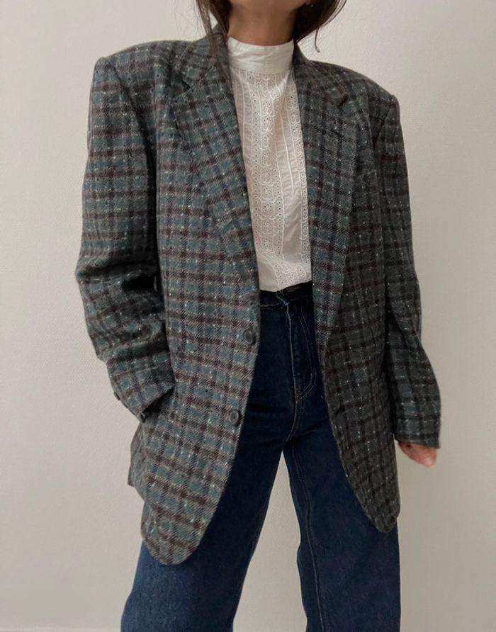 Oversized blazer effet carreaux 100% laine - photo numéro 1