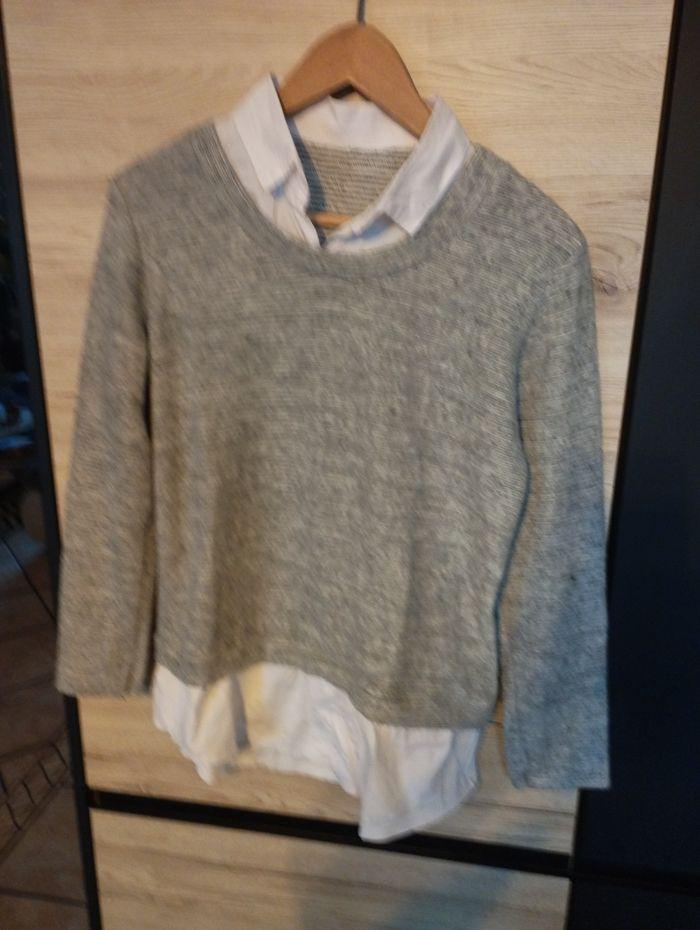 Pull chemise femme blanc et gris taille M/,L - photo numéro 1