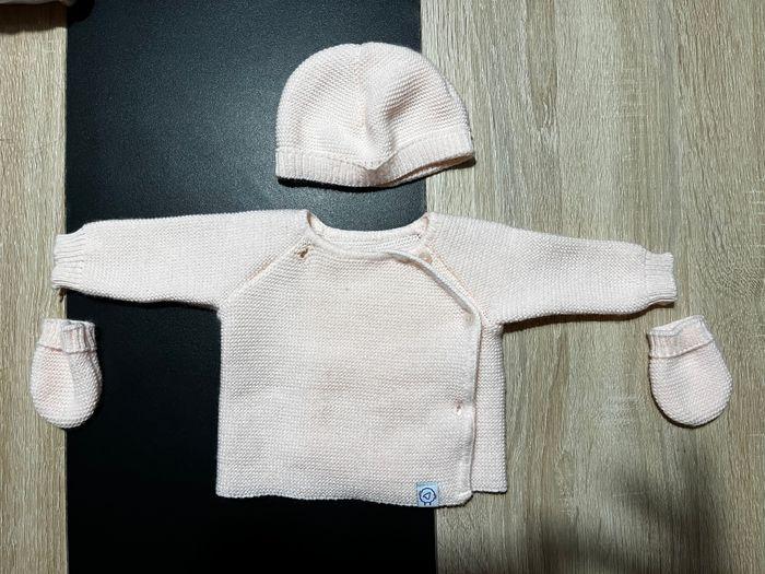 Cardigan/bonnet/moufle