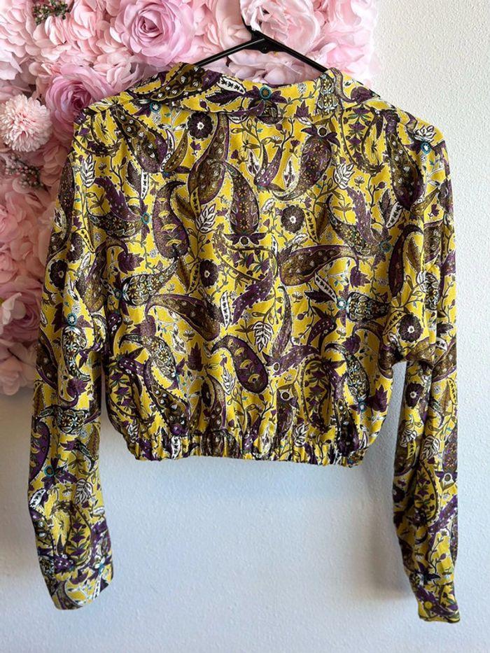 Chemise Zara neuve imprimée cachemire paisley jaune et violet, taille XS - photo numéro 7