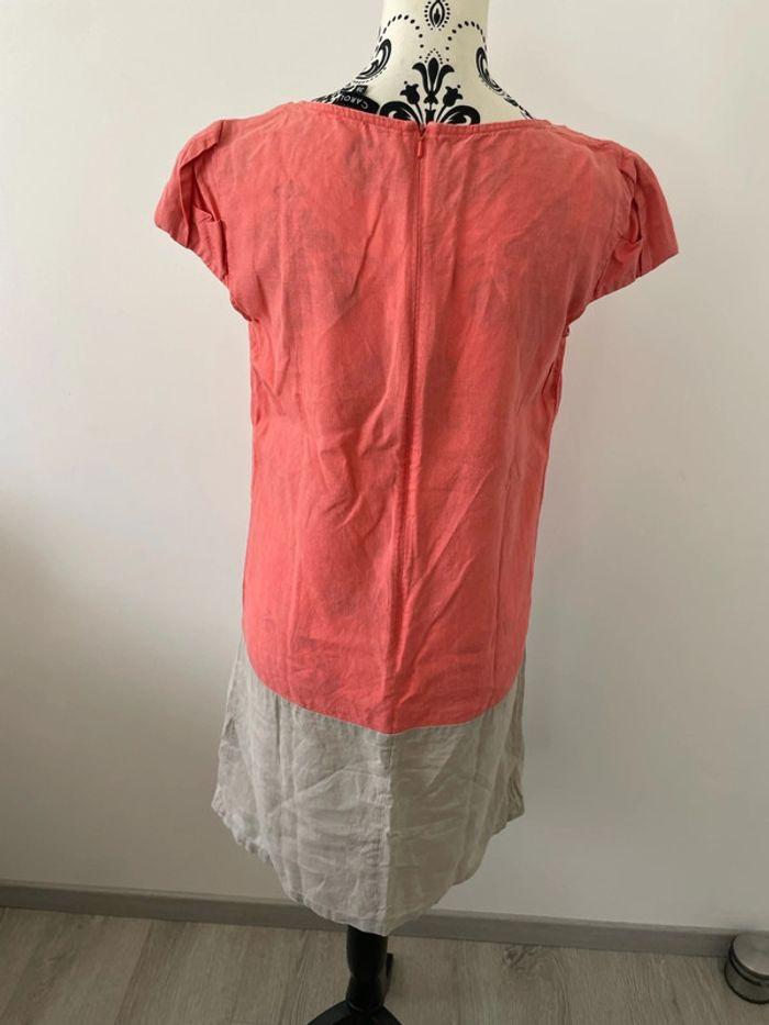 Robe à manche courte en lin corail et beige caroll taille 38 - photo numéro 4