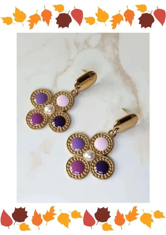 🌺 Boucles d'oreilles trèfle violette 🌺 - photo numéro 1