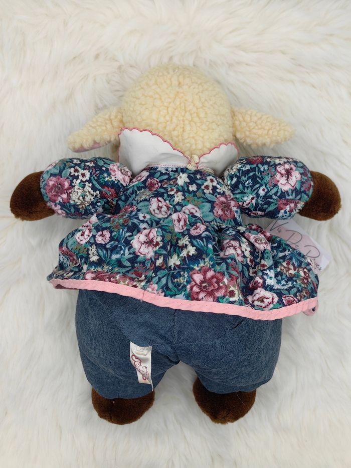 Peluche doudou vintage Mouton Brebis beige blanc bleu rose et fleurs Jemini - photo numéro 2