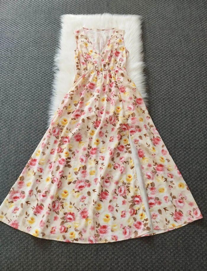 Robe longue fine a fleurs été et soirée fendue femme taille S, 36  💛 - photo numéro 4