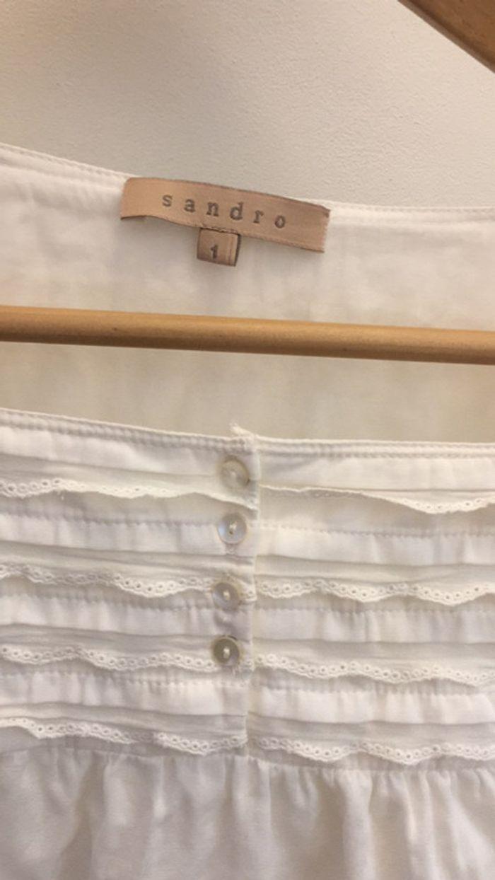 Blouse à manches courtes blanche Sandro taille 1 / haut blanc / dentelle / manches - photo numéro 1