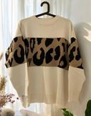 Pull beige motif léopard femme taille L 40