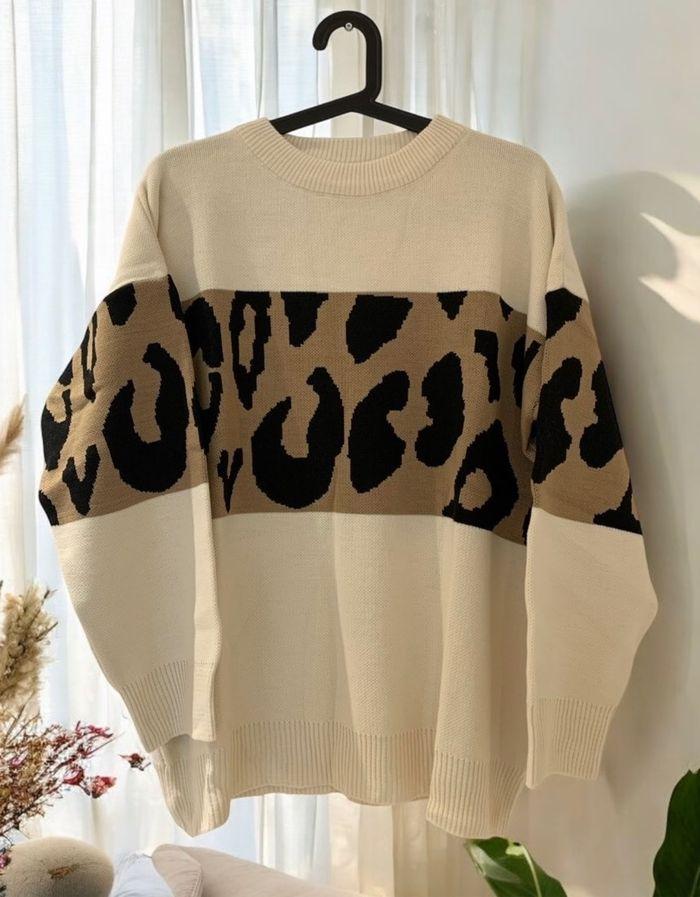 Pull beige motif léopard femme taille L 40 - photo numéro 1