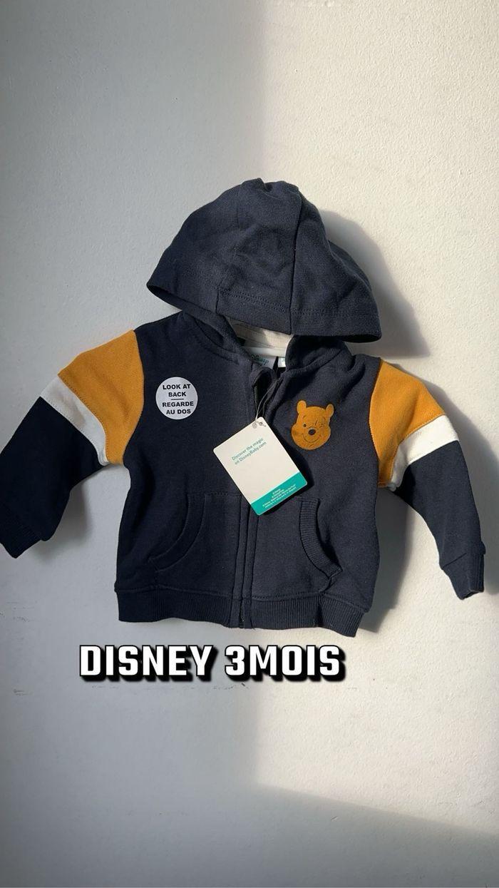 3 mois Veste sweat fermeture éclair zip capuche bleu Winnie l’ourson Disney Disneyland Neuf avec étiquette - photo numéro 1