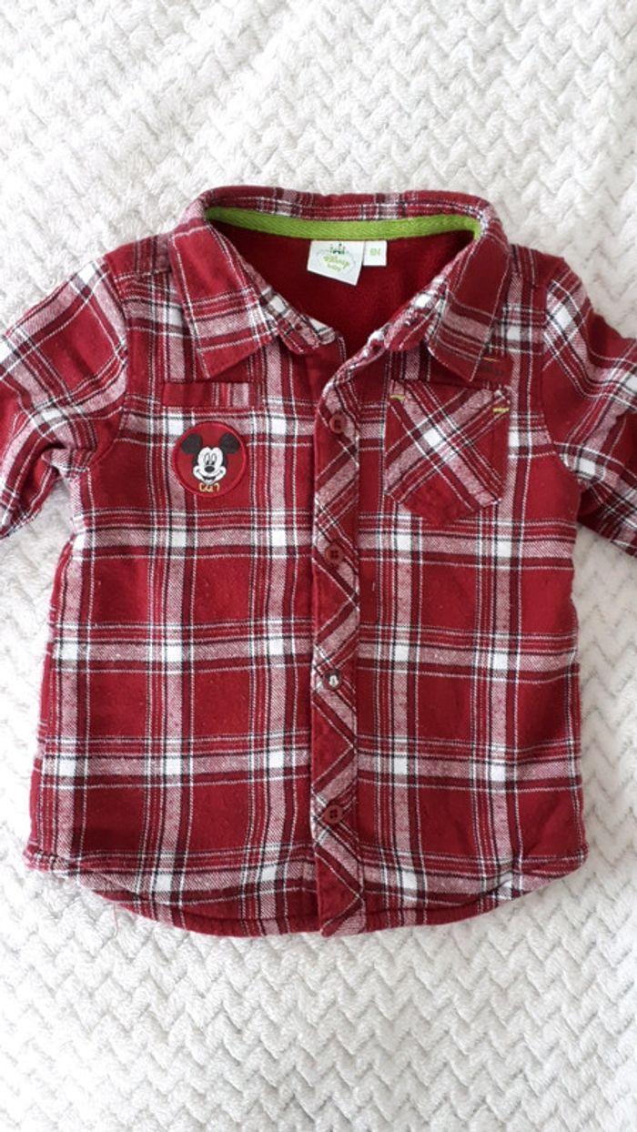 Chemise polaire à carreaux rouge foncé Mickey Disney Baby 6 mois neuve - photo numéro 2