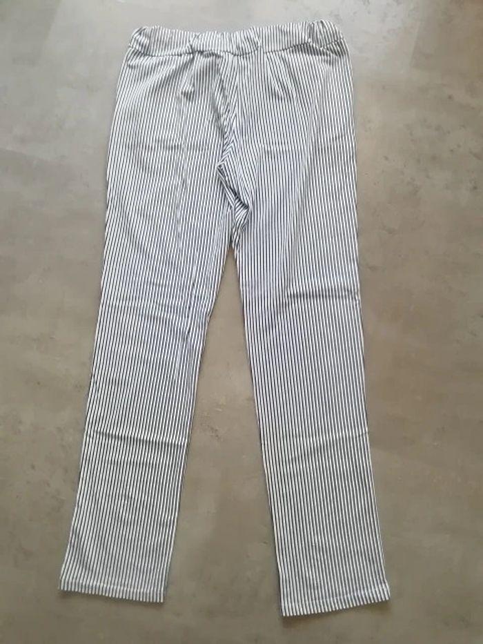 Pantalon taille elastique Blanc Rayé Marine - photo numéro 2