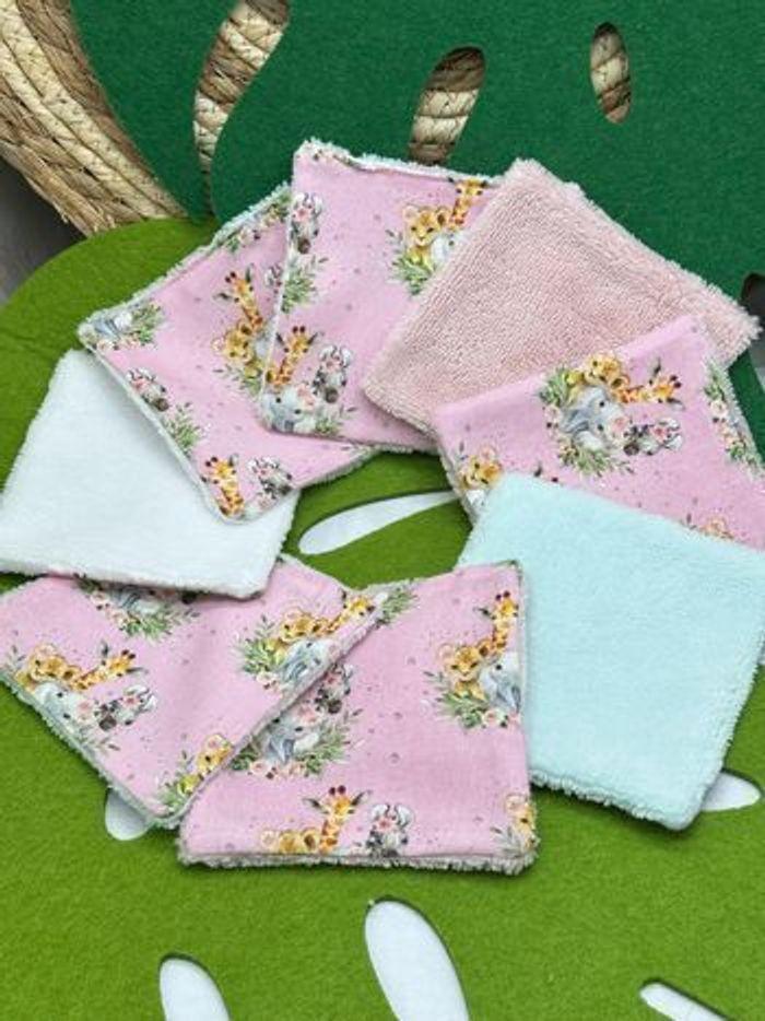 Lingettes lavables lot de 8 motifs savane en  micro  éponge bambou certifiée oeko-tex - photo numéro 1