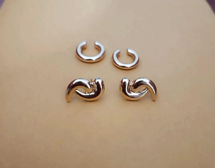 2 boucles d'oreilles 2 earcuff dorée acier inoxydable - photo numéro 2