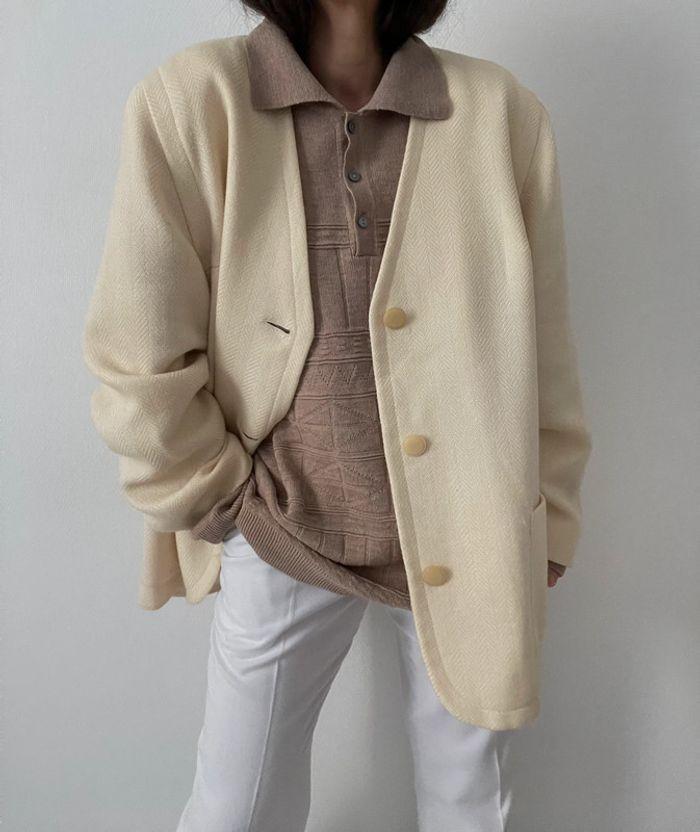 Oversized blazer crème 100% laine - photo numéro 3