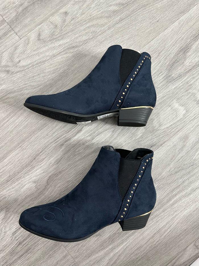 Bottines en suédine bleu marine et doré T38 - photo numéro 4