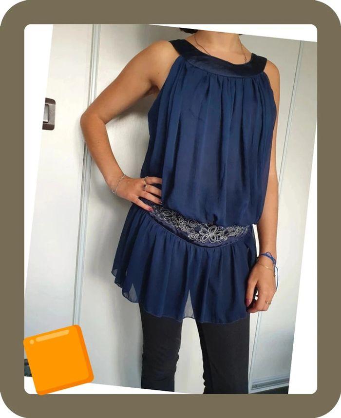 🌻 Blouse Tunique bleu marine taille 36 Voyelles - photo numéro 6