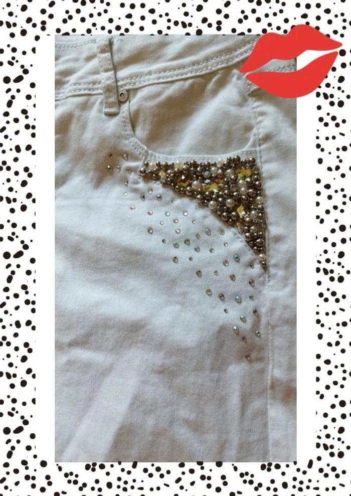 Jeans blanc à perles et strass taille M/38 - photo numéro 5