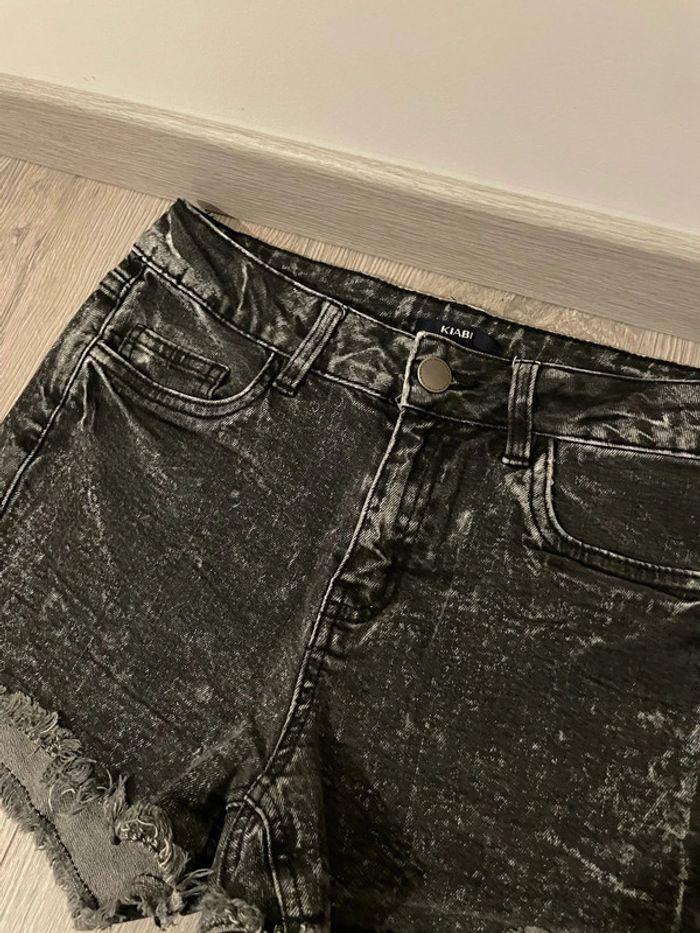 Short en jean extensible noir taille haute à frange kiabi taille 34 - photo numéro 2