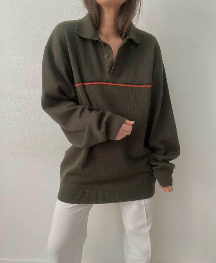 Oversized pull long à col tunisien khaki - photo numéro 13