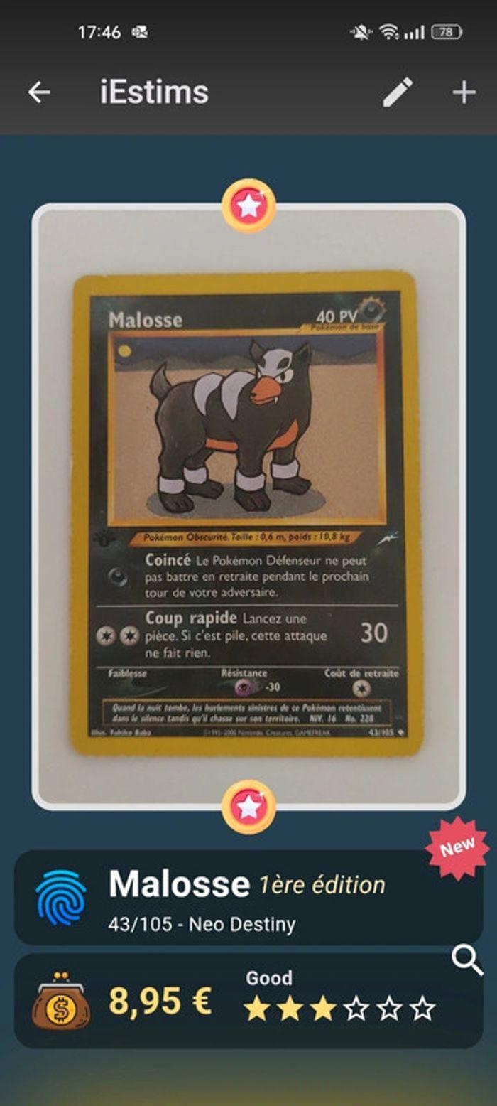 Carte pokémon malosse 43/105 - photo numéro 1