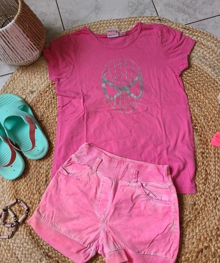 Ensemble rose été short + tee shirt 10 ans fille - photo numéro 2