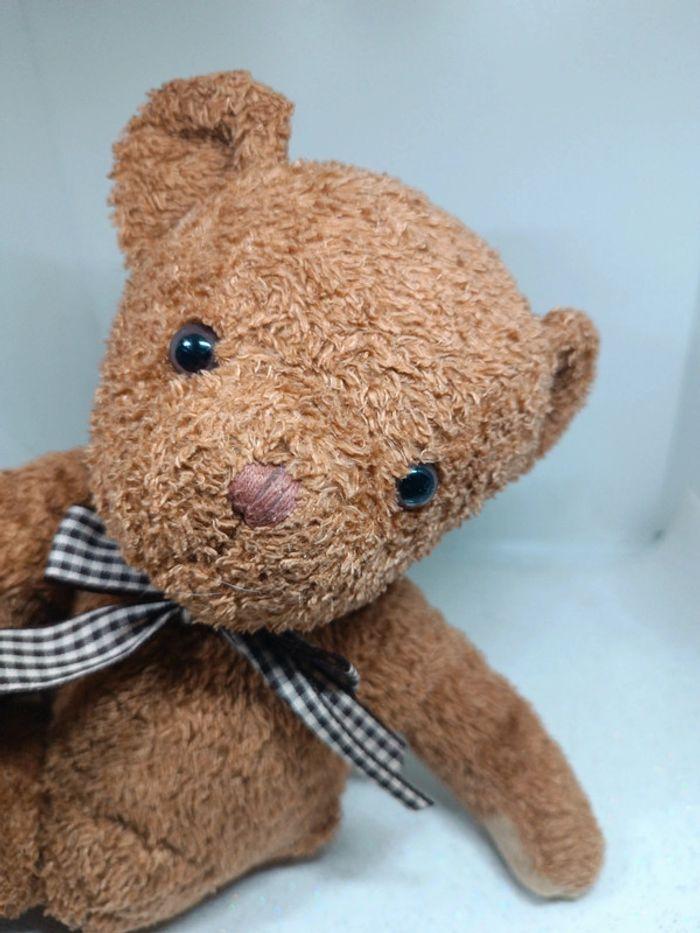 Nounours ours Teddy Bear peluche plush doudou caramel brun Brown marron bouclette nœud rayure - photo numéro 13