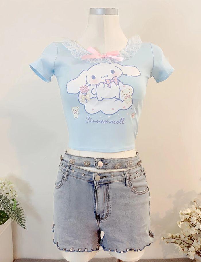 Top T-shirt Blue Lolita style Sanrio Cinnamoroll Cute Kawaii Cosplay - photo numéro 4