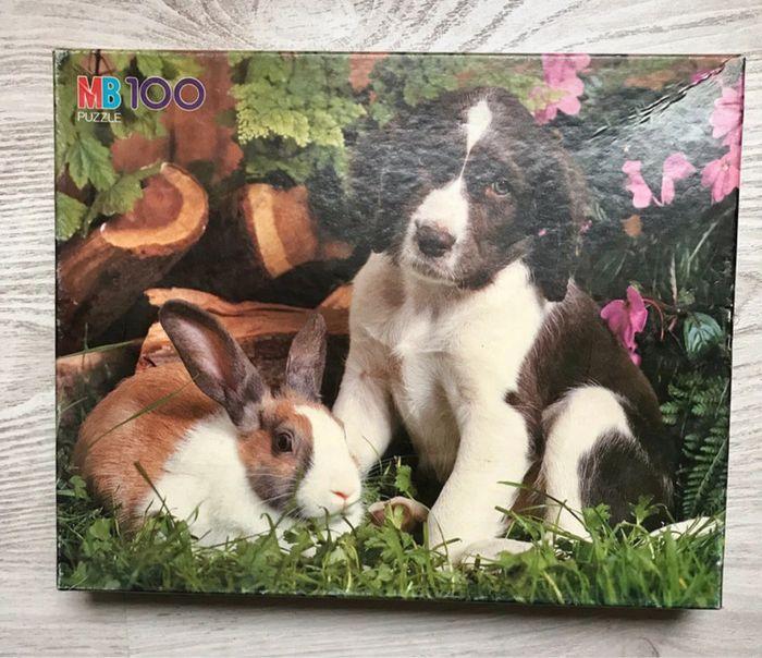 Puzzle 100 pièces chien et lapin MB - photo numéro 1