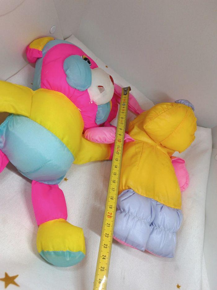 Doudou peluche Teddy Bear chien dog puffalump rose jaune pink yellow toile vintage ancien - photo numéro 15