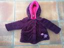 Manteau veste chaud velour bébé fille violet